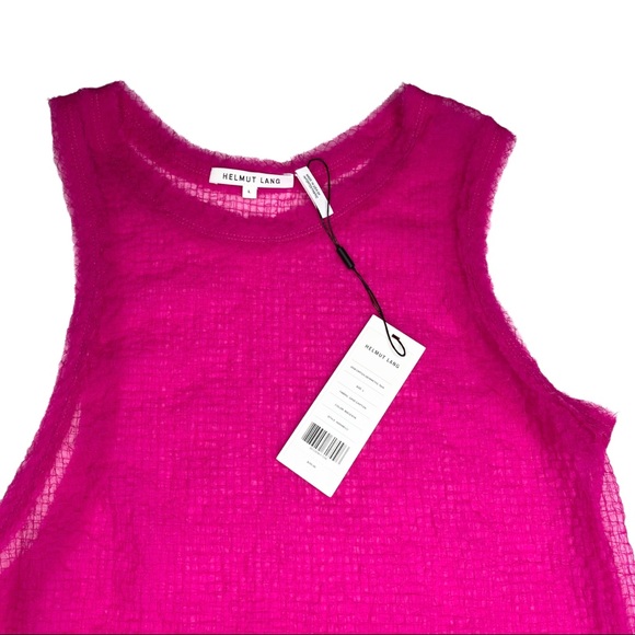 new Helmut Lang ψ Grid Chiffon Asymmetrical Top ψ Fuchsia Hot Pink ψ Large ψ - Picture 8 of 16
